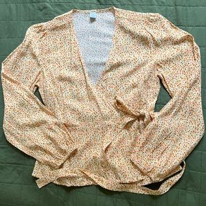 Long Sleeve Floral Wrap Top